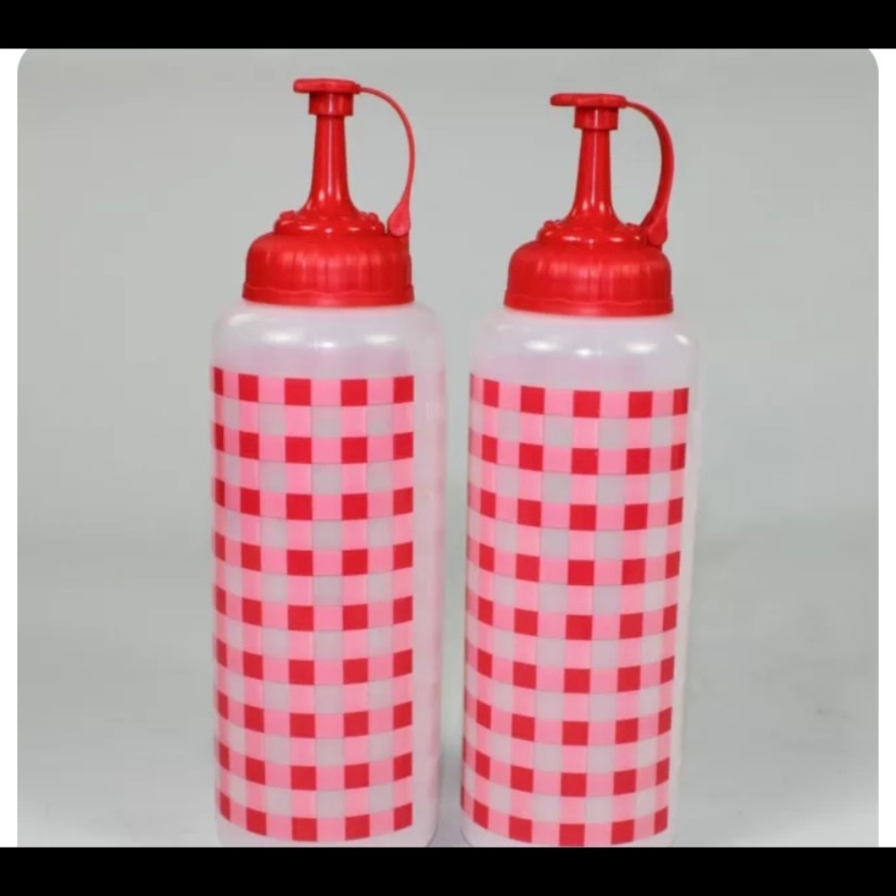 Pioneer Woman red check Squeeze Bottles Dispenser NEW LOT OF 2